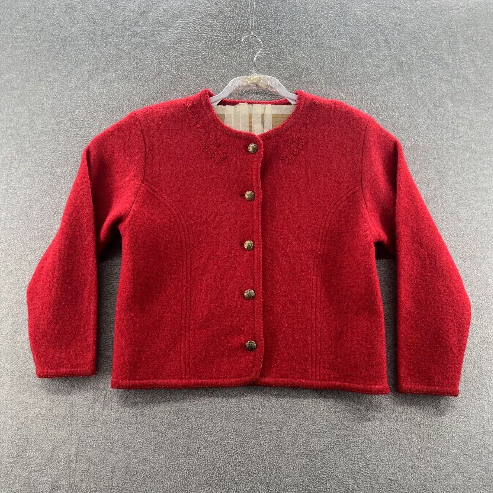 Pure 100 Percent Wool Red Button Up Pea Coat Sweater For Women In Size Large From Pendleton in White