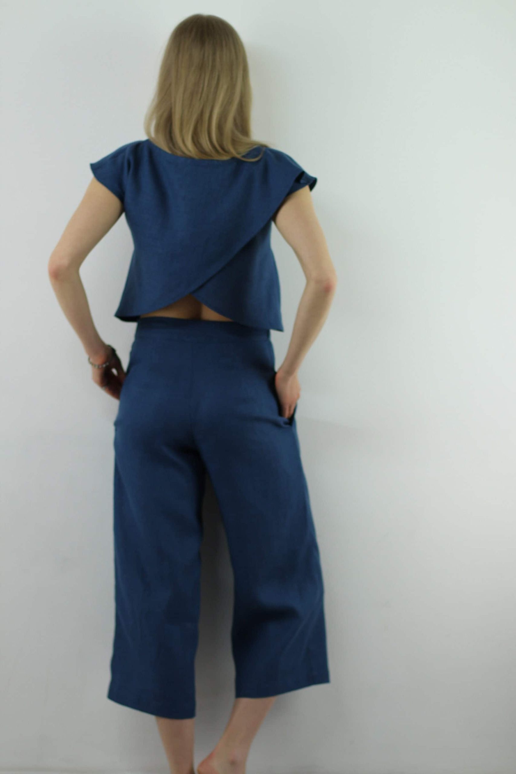 Pure Linen Set/ Suit Plus Cropped Pants/ Bluoses Homewear/ Clothing For Home/