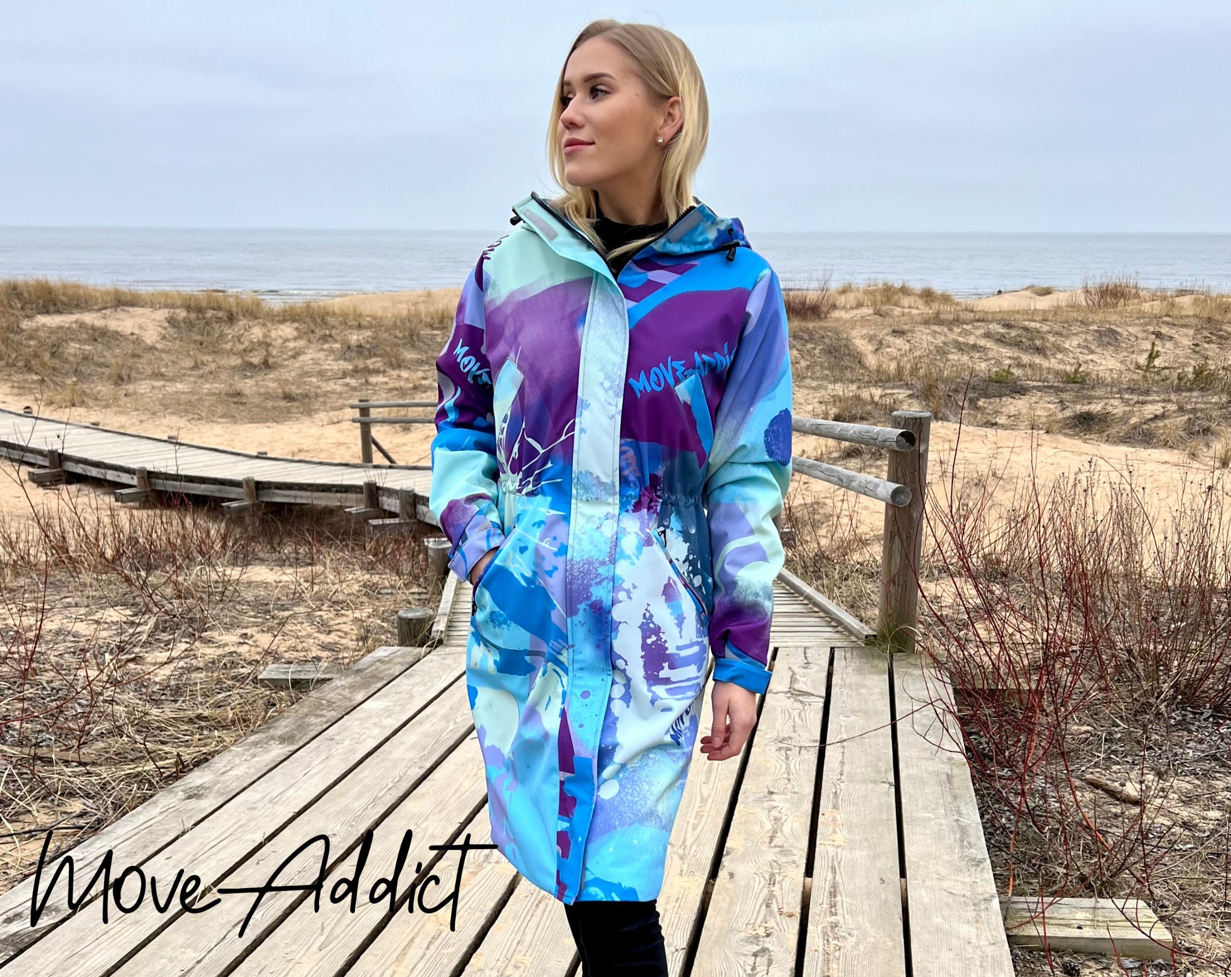 Purple Waterproof Coat, Winter Jacket, Colorful Parka, Women Clothing, Warm Hooded Outerwear, Windproof Raincoat, Softshell