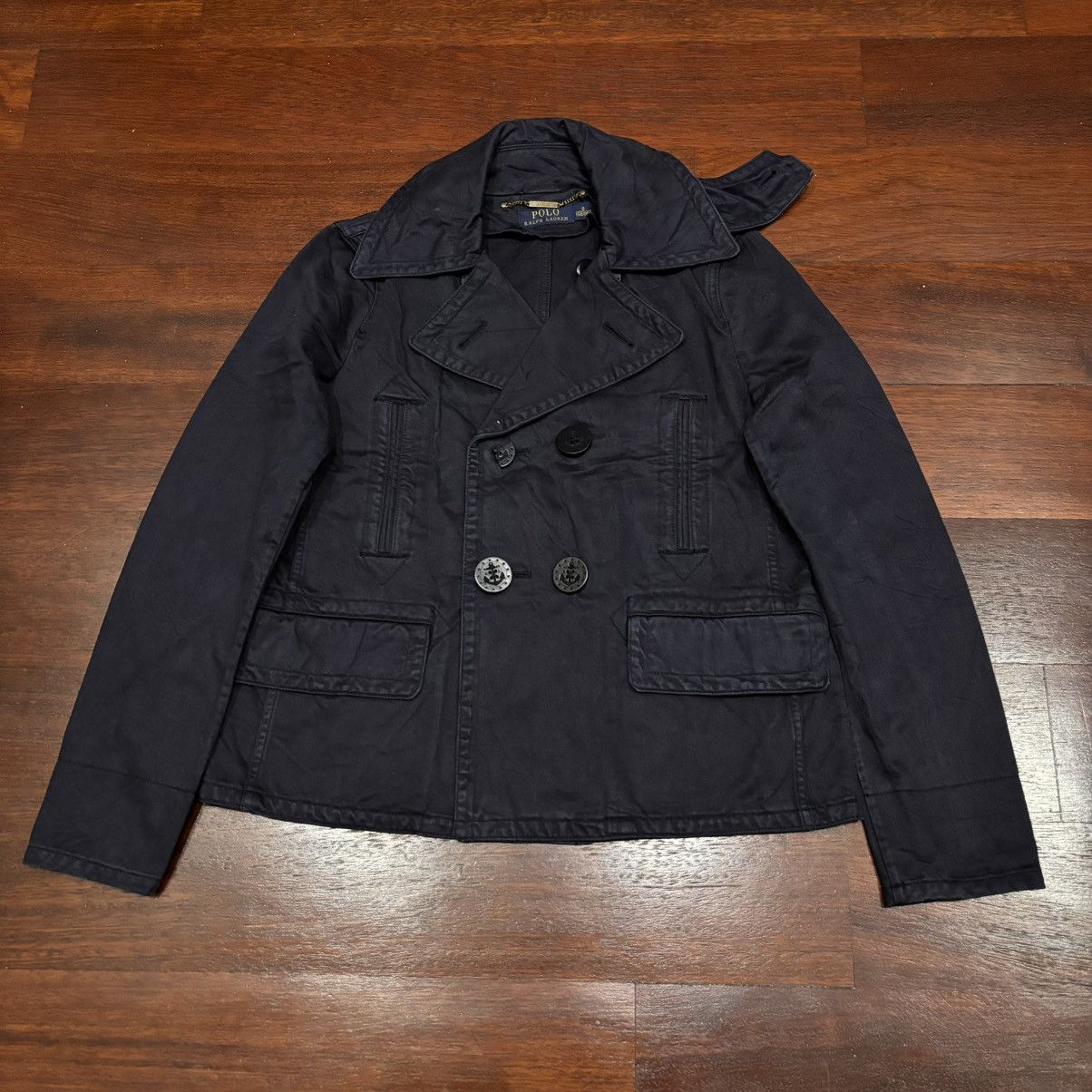 Quick Ship Polo Ralph Laurent Pea Coat Cropped Jacket in Navy, Women's (Size Small)