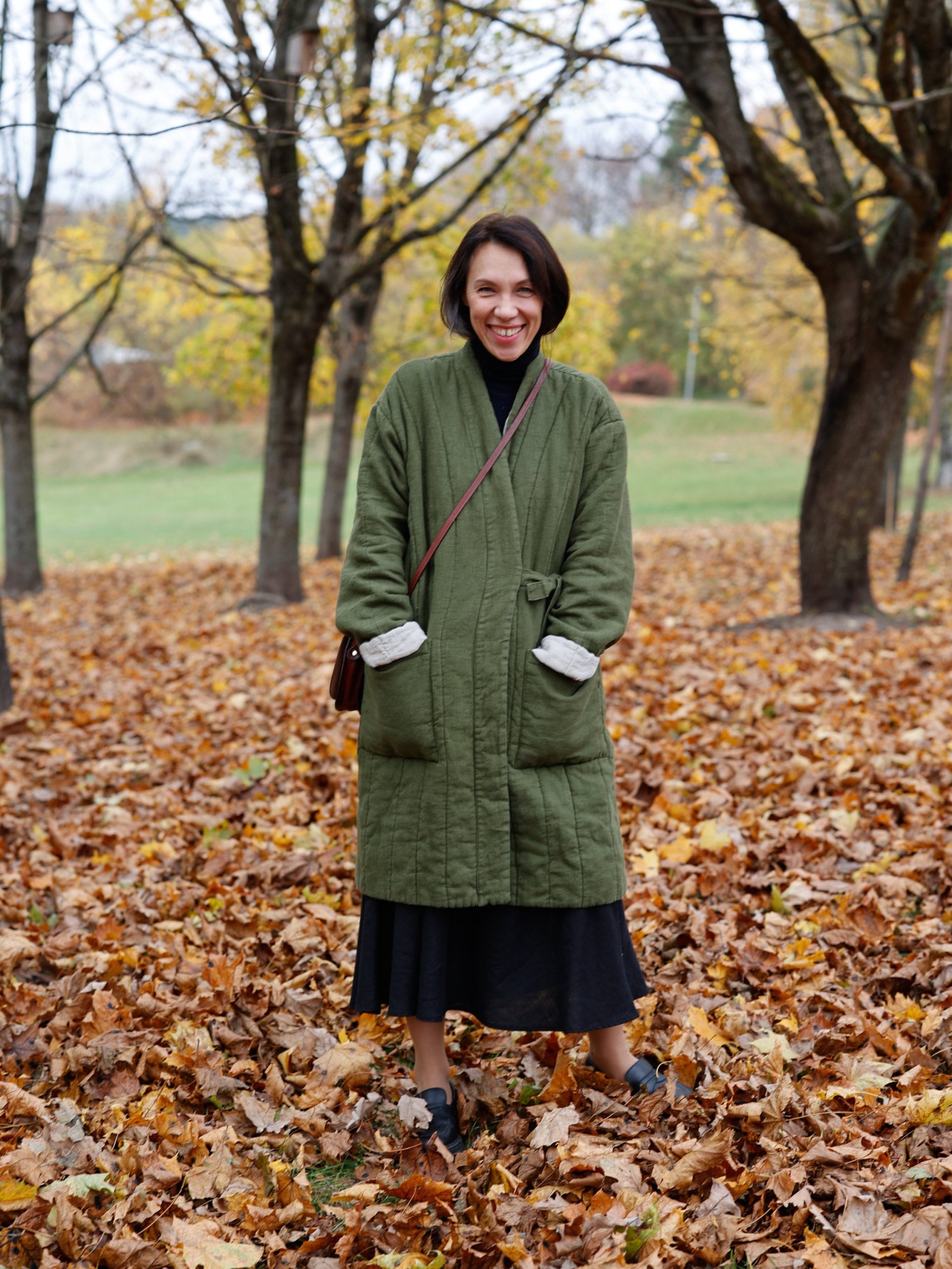 Quilted Linen Coat With Pockets, Quilted Jacket For Women, Padded Kimono Jacket, Reversible Wrap Goji