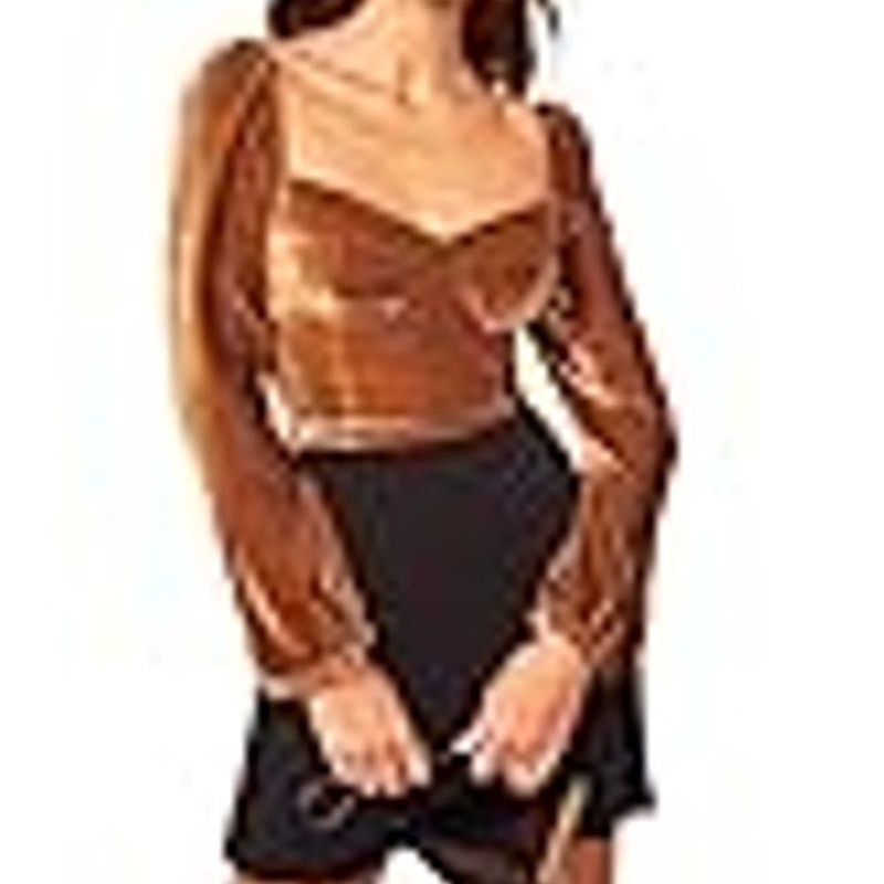 R. Vivimos Top Brown Velvet Corset Smocking Cropped Holiday, Women's (Size Medium)