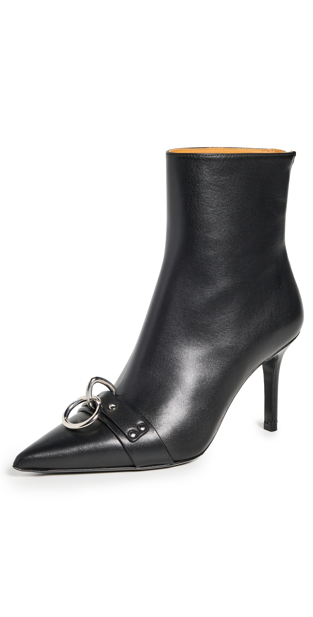 R13 Skinny Ankle Heeled Boots with Ring Black Leather 37