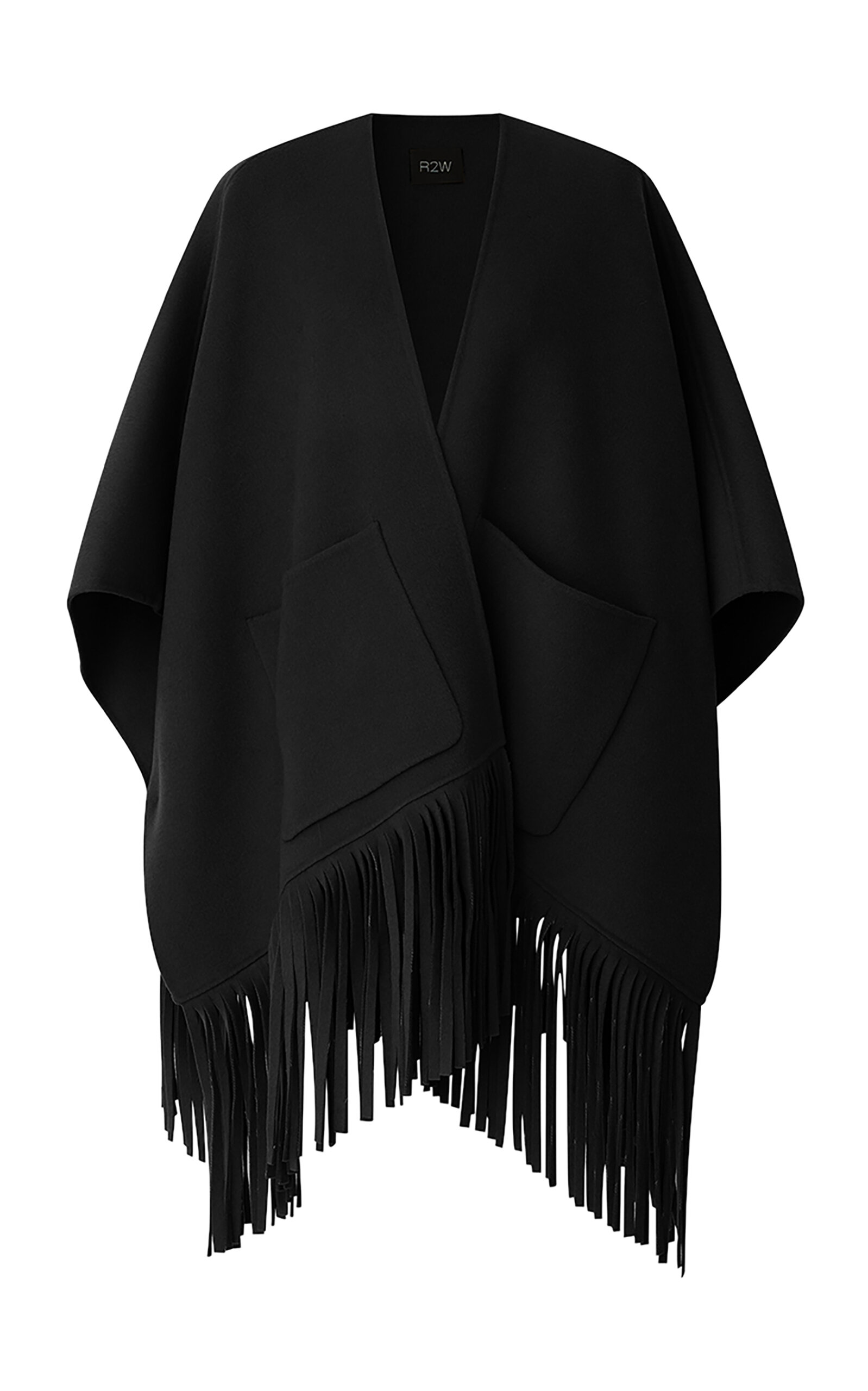 R2W - Fringed Wool Cape Coat - Black - OS - Only At Moda Operandi