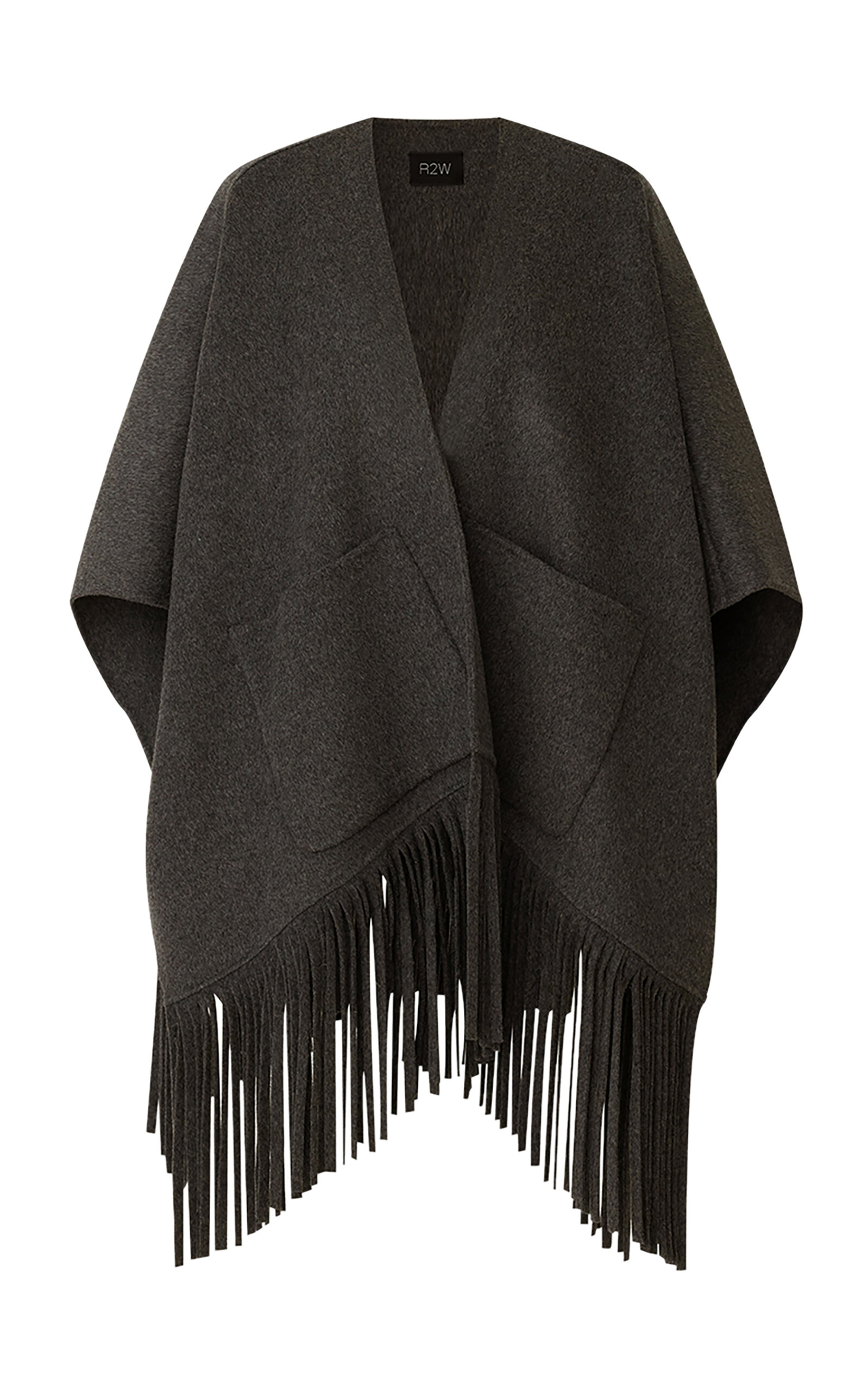 R2W - Fringed Wool Cape Coat - Grey - OS - Only At Moda Operandi