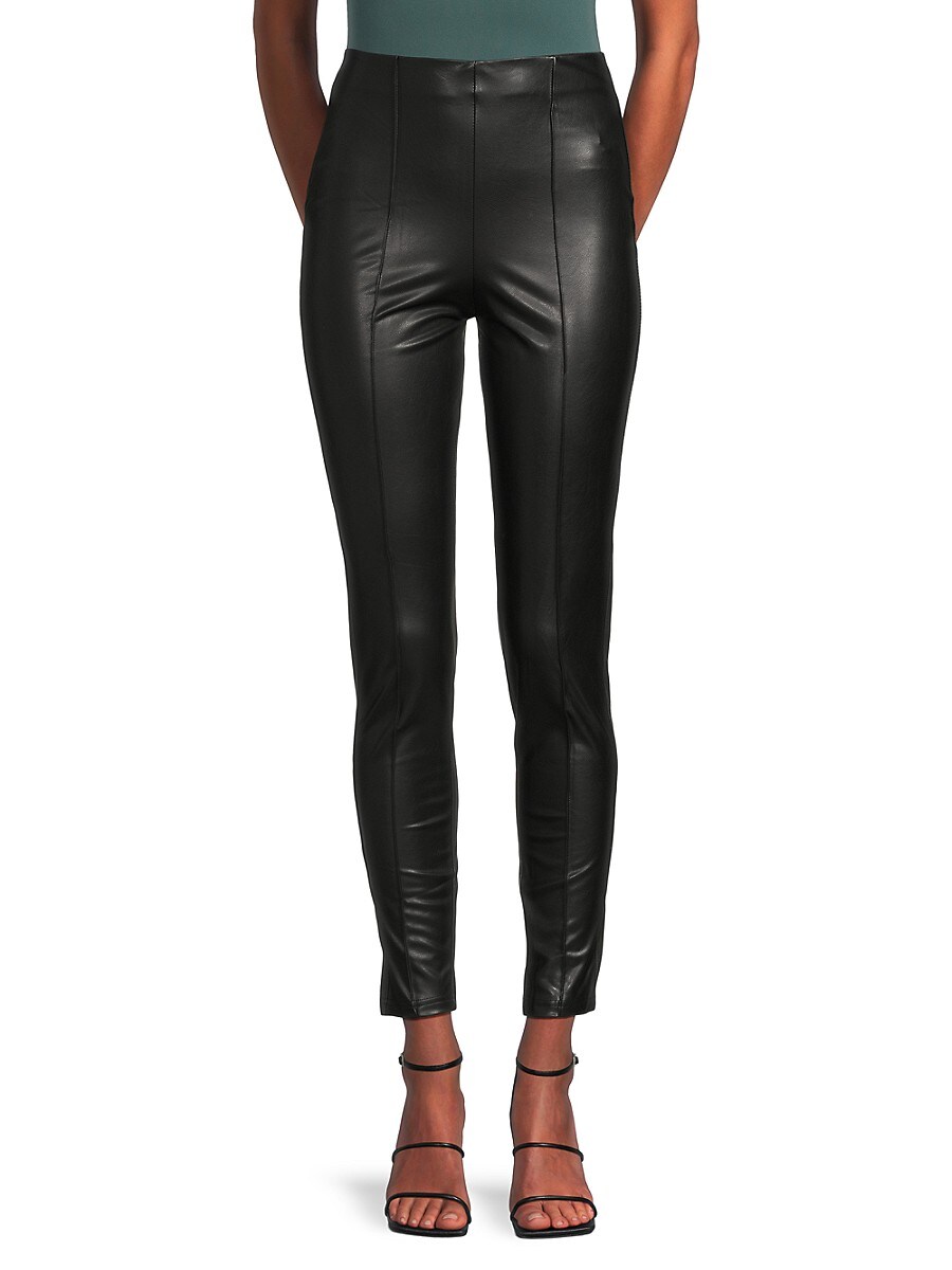 RD Style Women's Faux Leather Pintuck Leggings - Black - Size XS