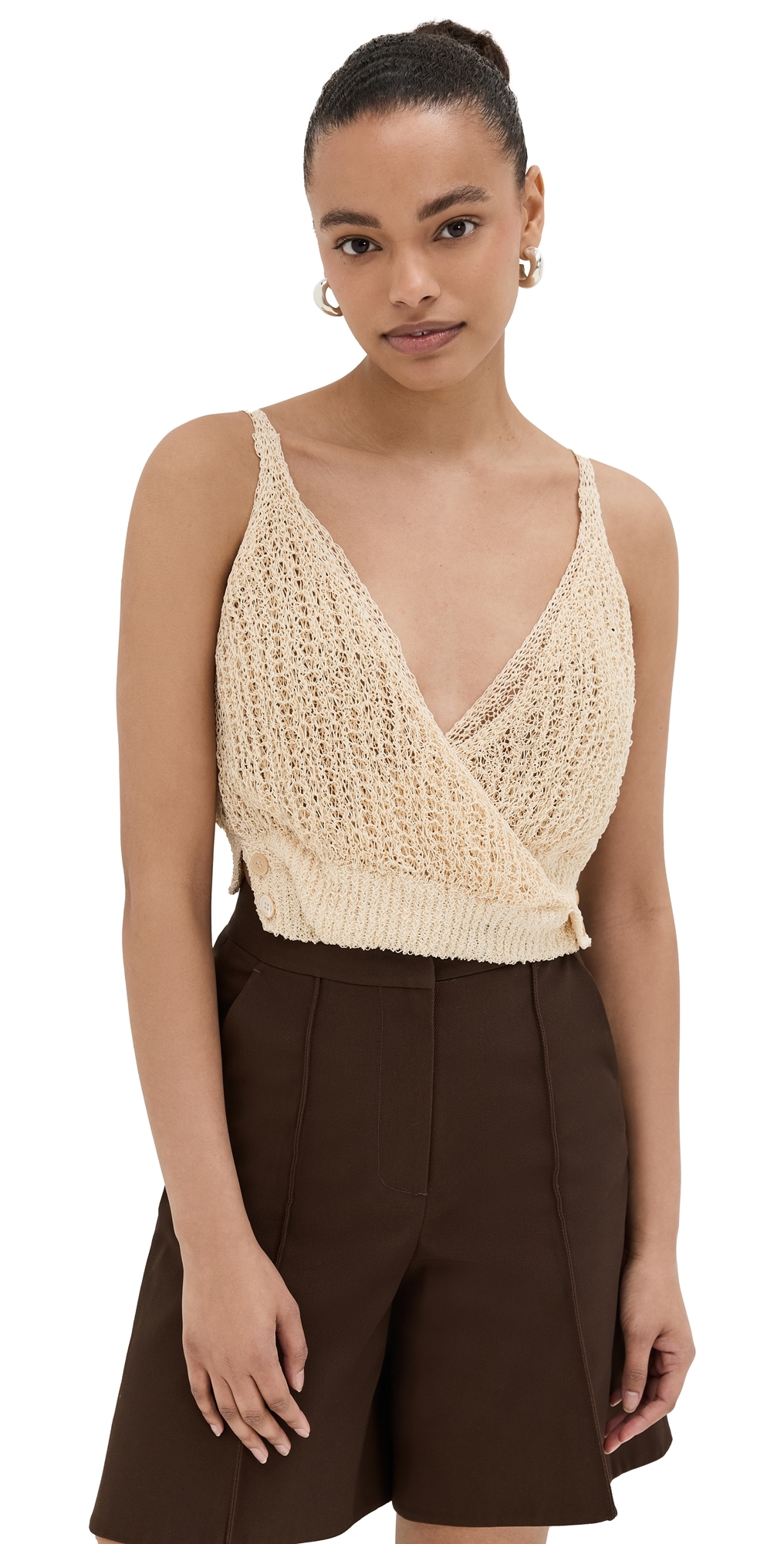 RECTO Twisted Detail Knit Top Light Beige M