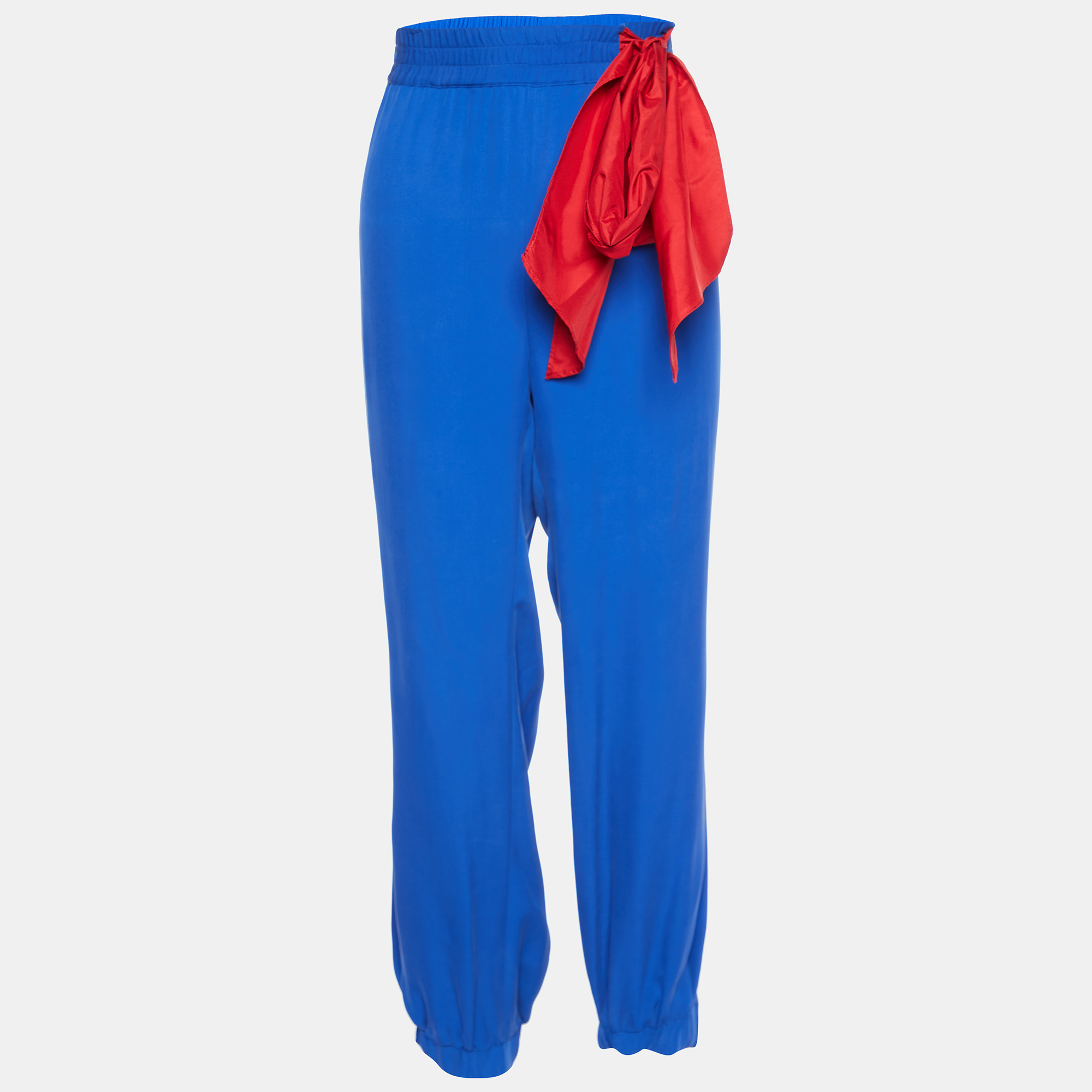 RED Valentino Blue Silk Contrast Tie Detail Joggers M