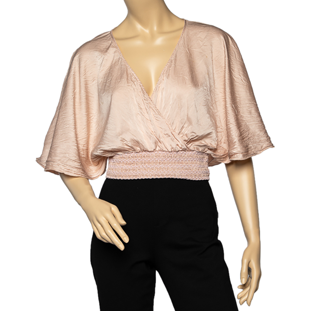 RED Valentino Pale Pink Silk Smocked Crop Top M