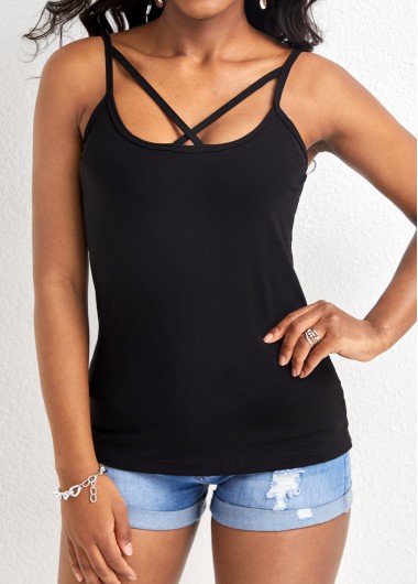 ROTITA Criss Cross Black Square Neck Strappy Camisole Top