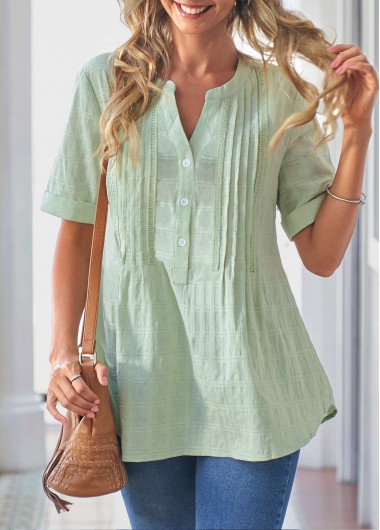 ROTITA Light Green Crinkle Chest Button Detail Blouse