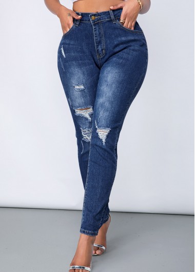 ROTITA Shredded Acid Washed Slant Pocket Skinny Jeans