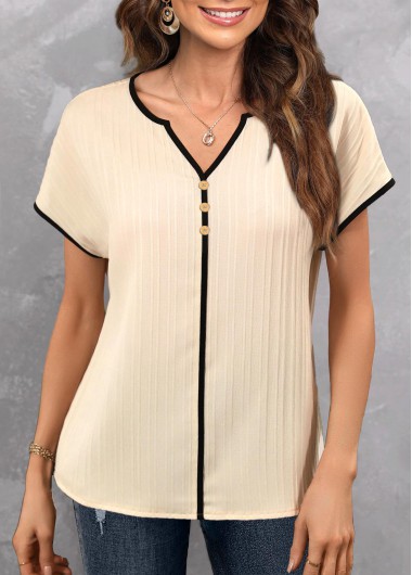 ROTITA Split Light Weight Beige Short Sleeve Blouse