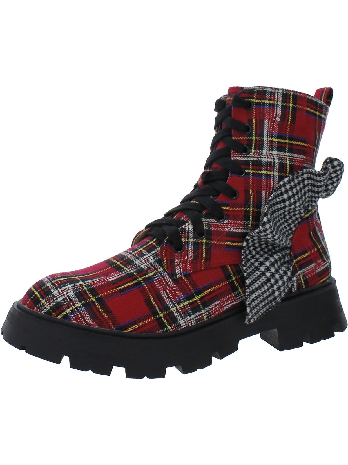 ROZEY Womens Side zipper Plaid print Combat & Lace-Up Boots