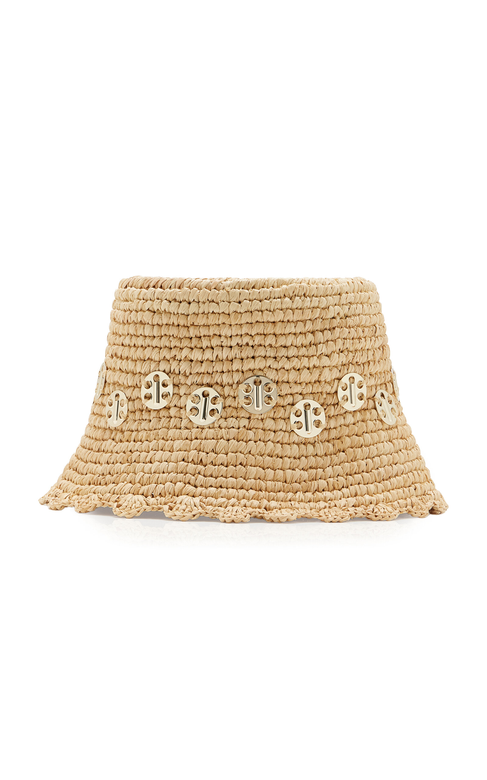 Rabanne - Chainmail-Embellished Raffia Bucket Hat - Neutral - EU 60 - Moda Operandi