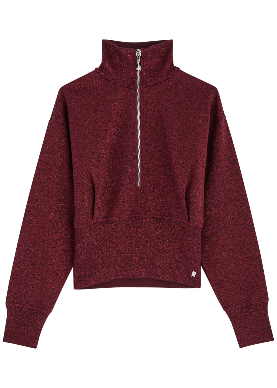 Rabanne Half-zip Metallic-knit Sweatshirt - Bordeaux - 40 (UK12 / M)