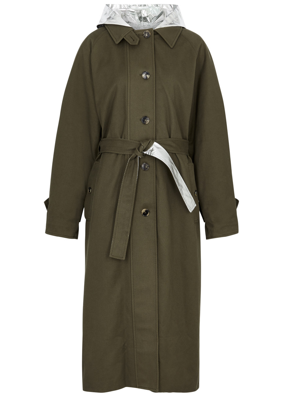 Rabanne Panelled Hooded Cotton Trench Coat - Green - 40 (UK12 / M)