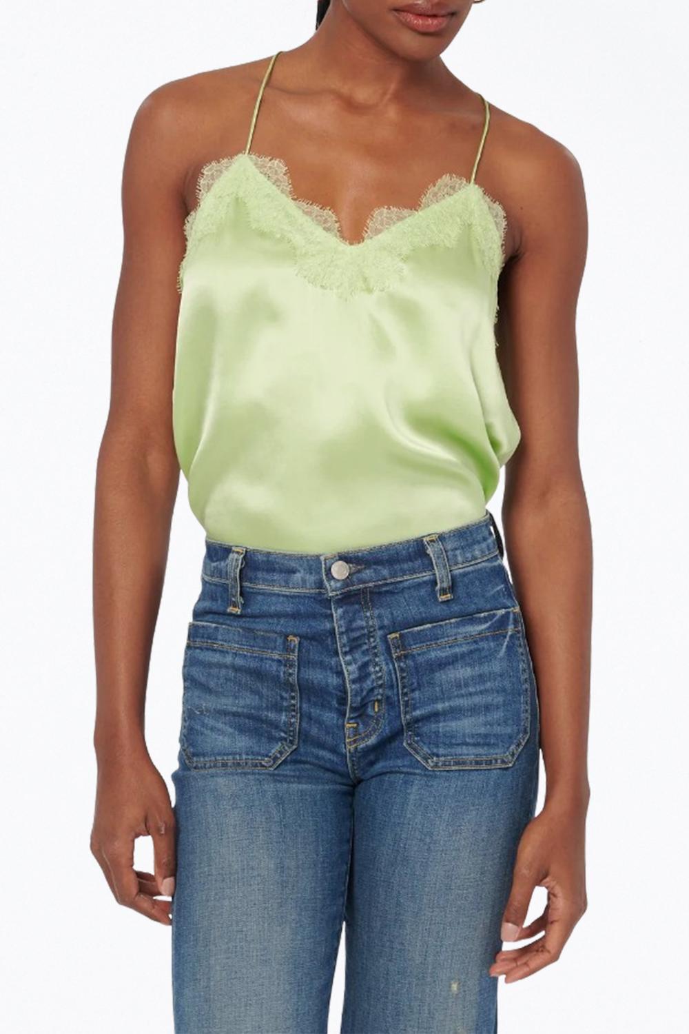 Racer Lace-Trim Silk Camisole In Neo Mint