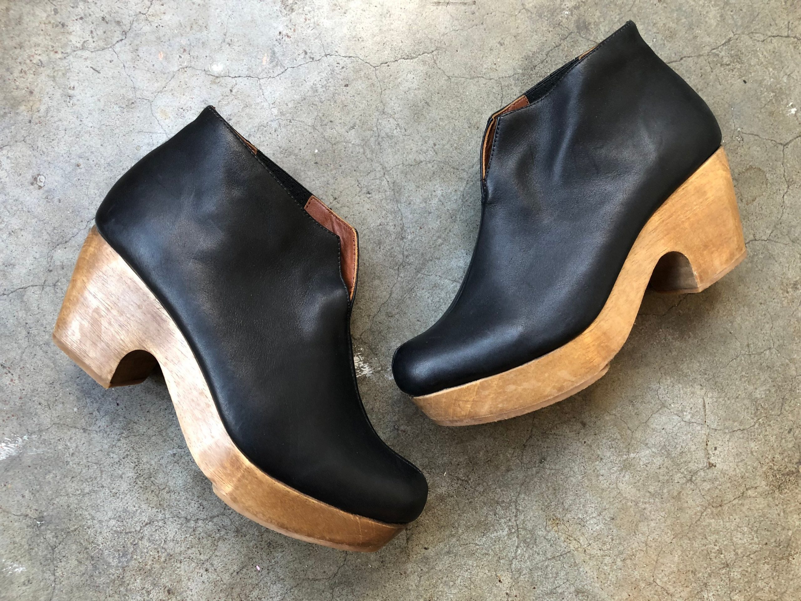 Rachel Comey Rare Wooden Clog Ankle Boots Black Leather Pull On Shoes Womens Sz 7 37 Vintage Brown Western Wood Platform Retro Boho Chunky