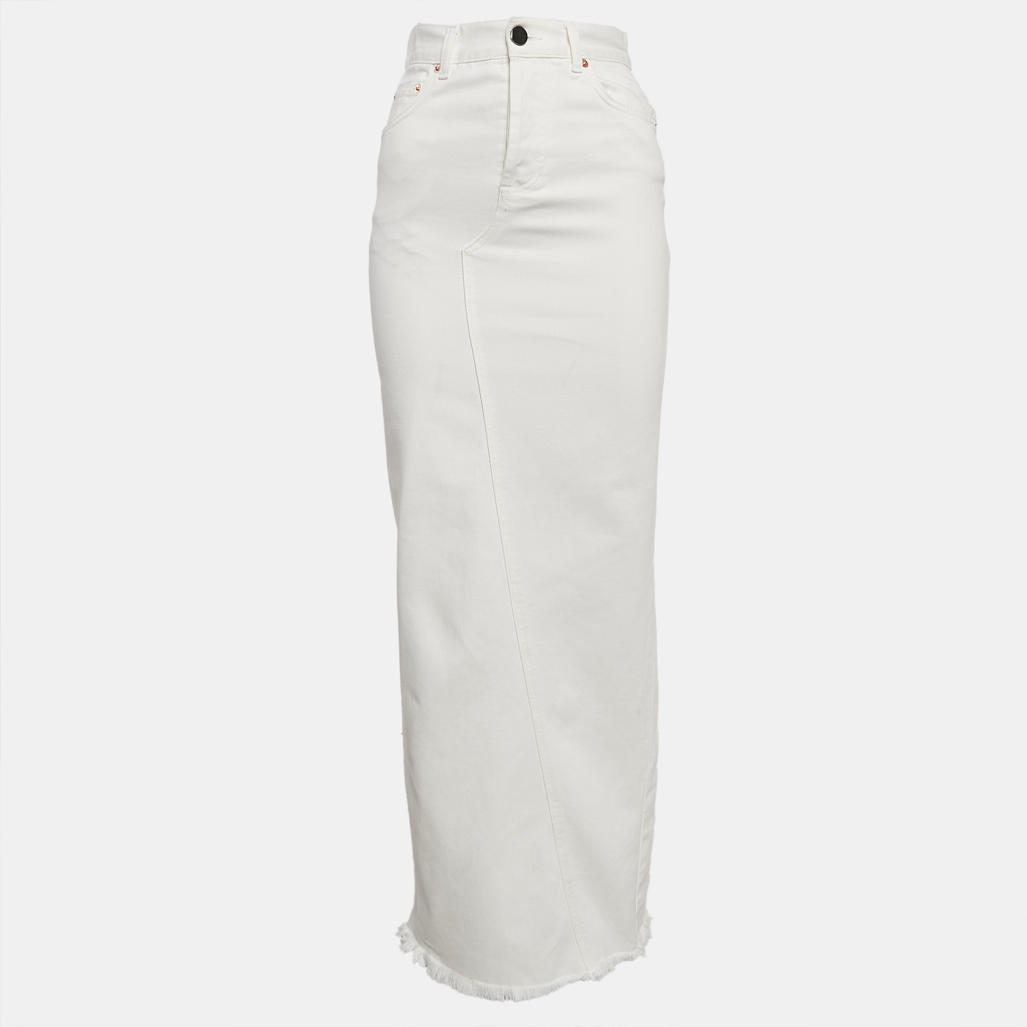 Raey White Denim Raw Edge Detail Maxi Skirt S