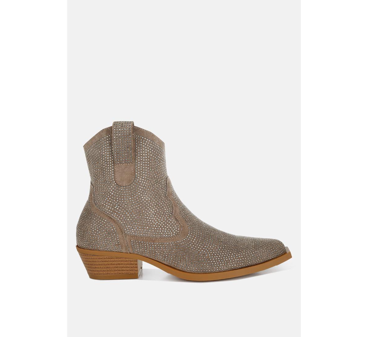 Rag & Co Costello Rhinestones Embellished Cowboy Boots - Taupe