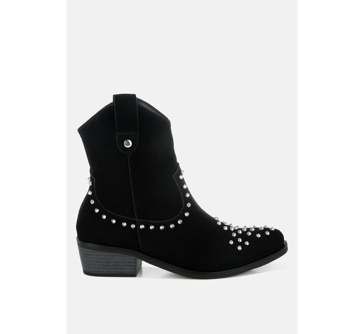 Rag & Co Hira Studs Embellished Cowboy Boots - Black