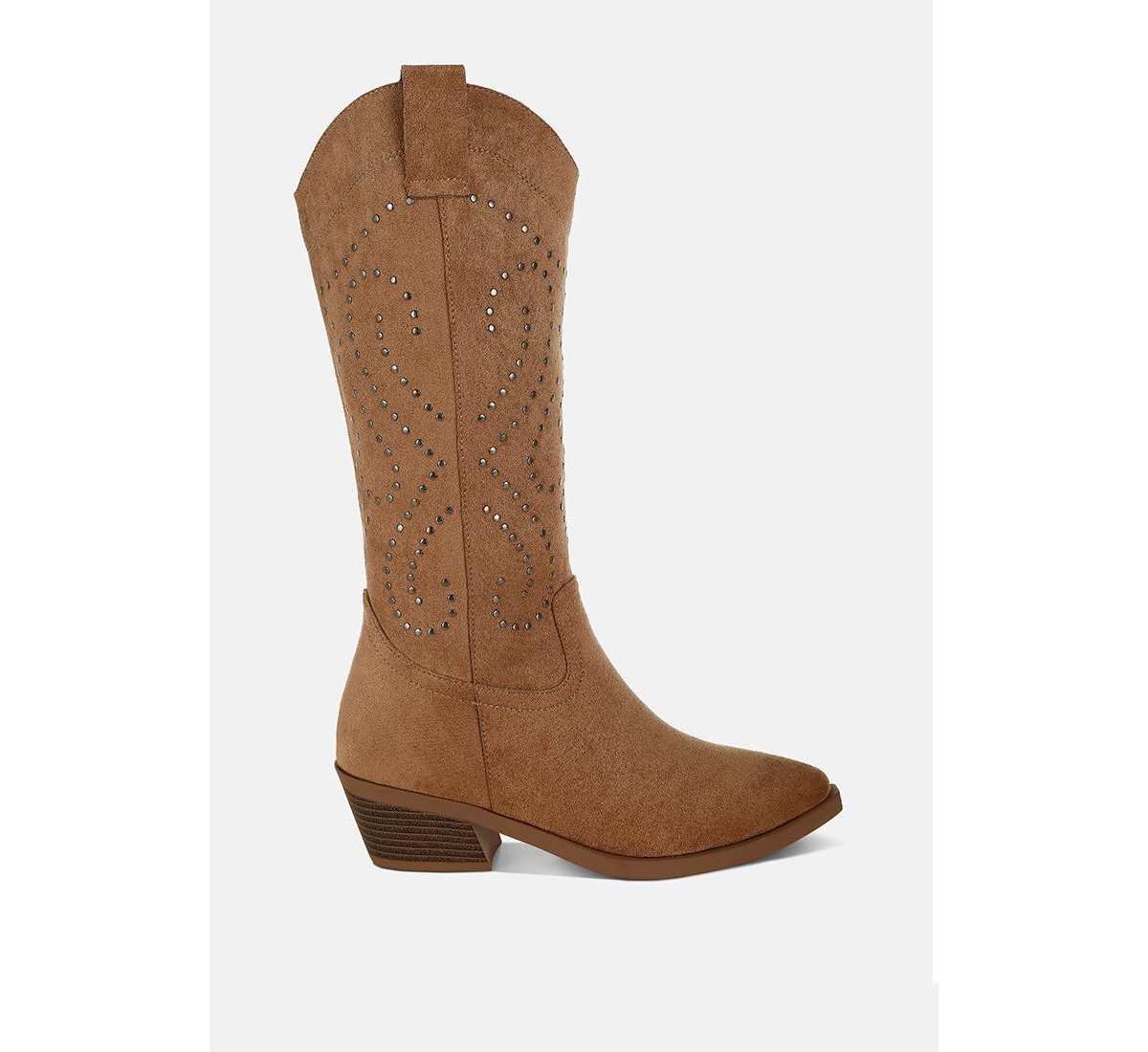 Rag & Co Lariat Studs Embellished Cowboy Boots - Camel