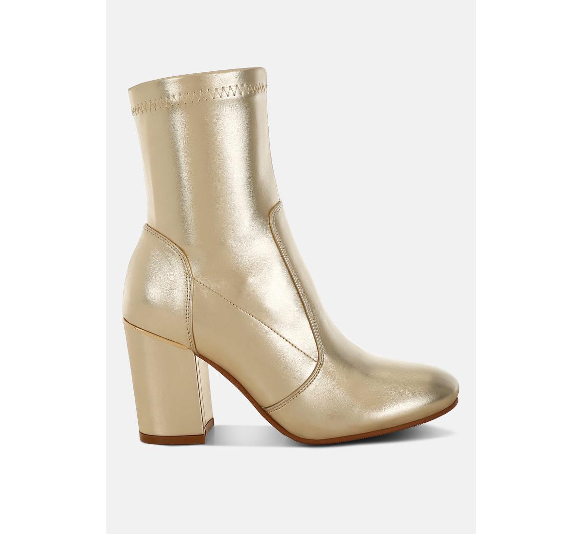 Rag & Co Tirana Metallic Pleather Sock Boots - Gold