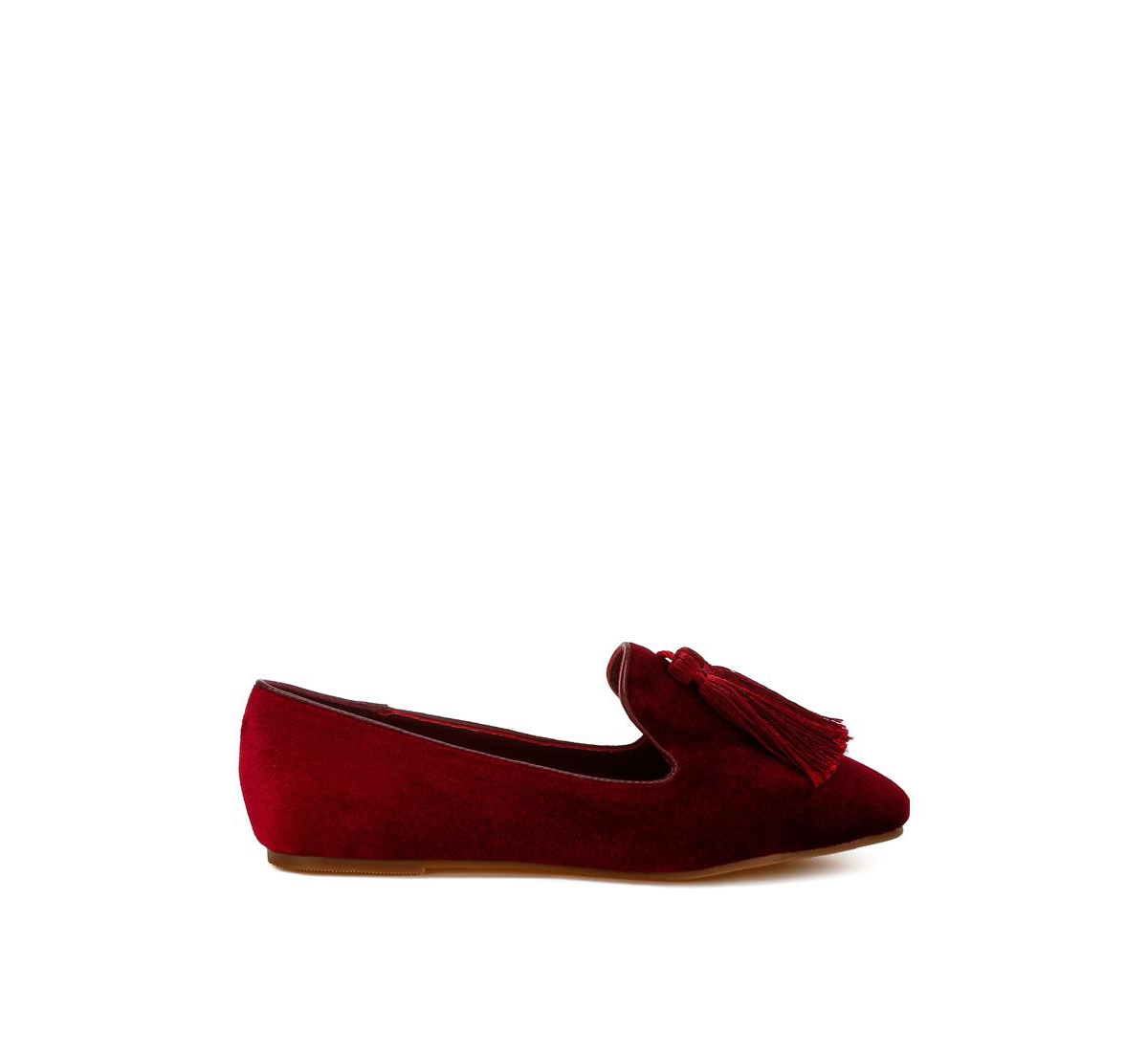 Rag & Co Tromso Iconic Tassel Detail Velvet Loafers - Burgundy