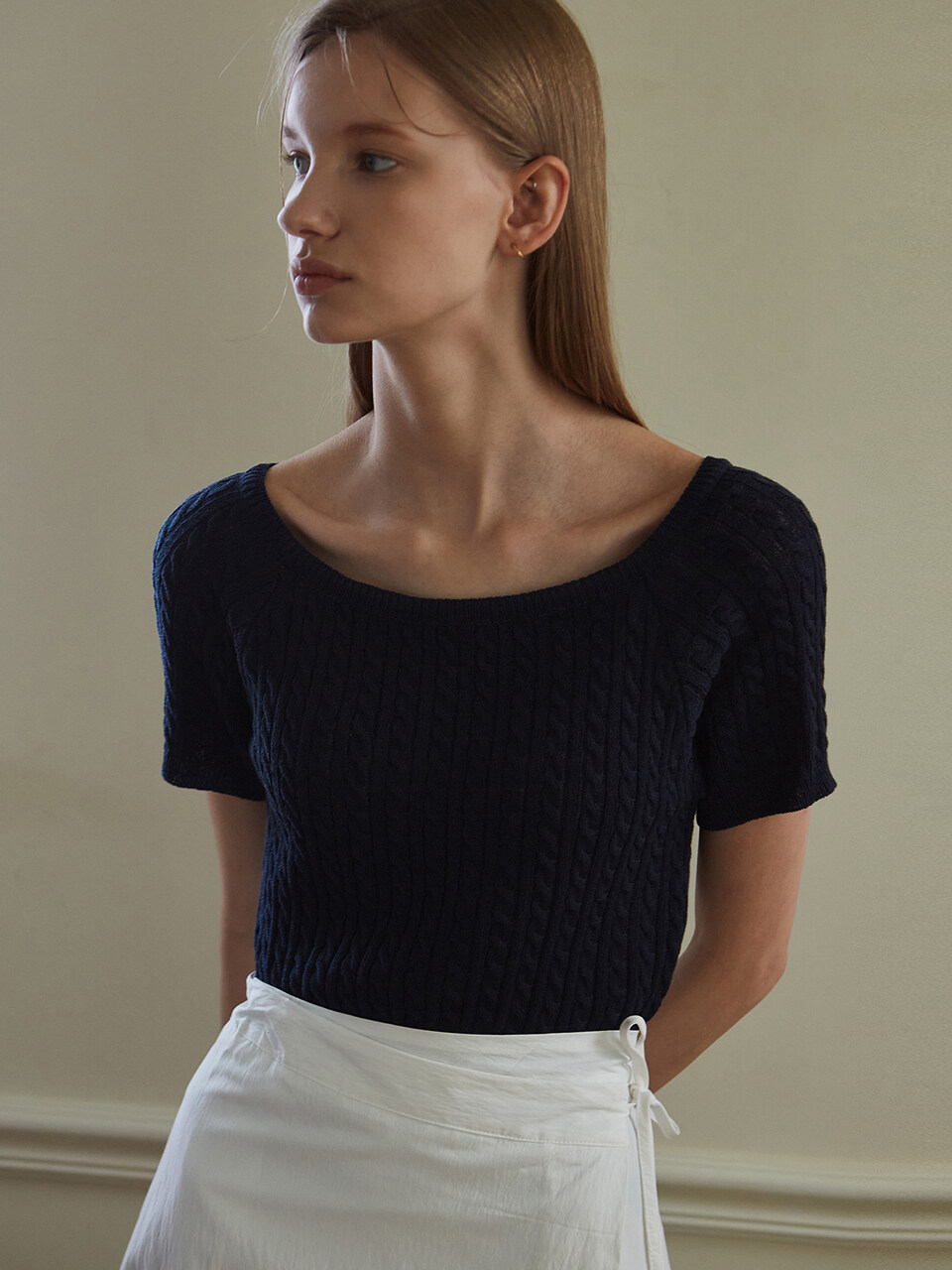 Raglan Big Round Knit Top_Navy