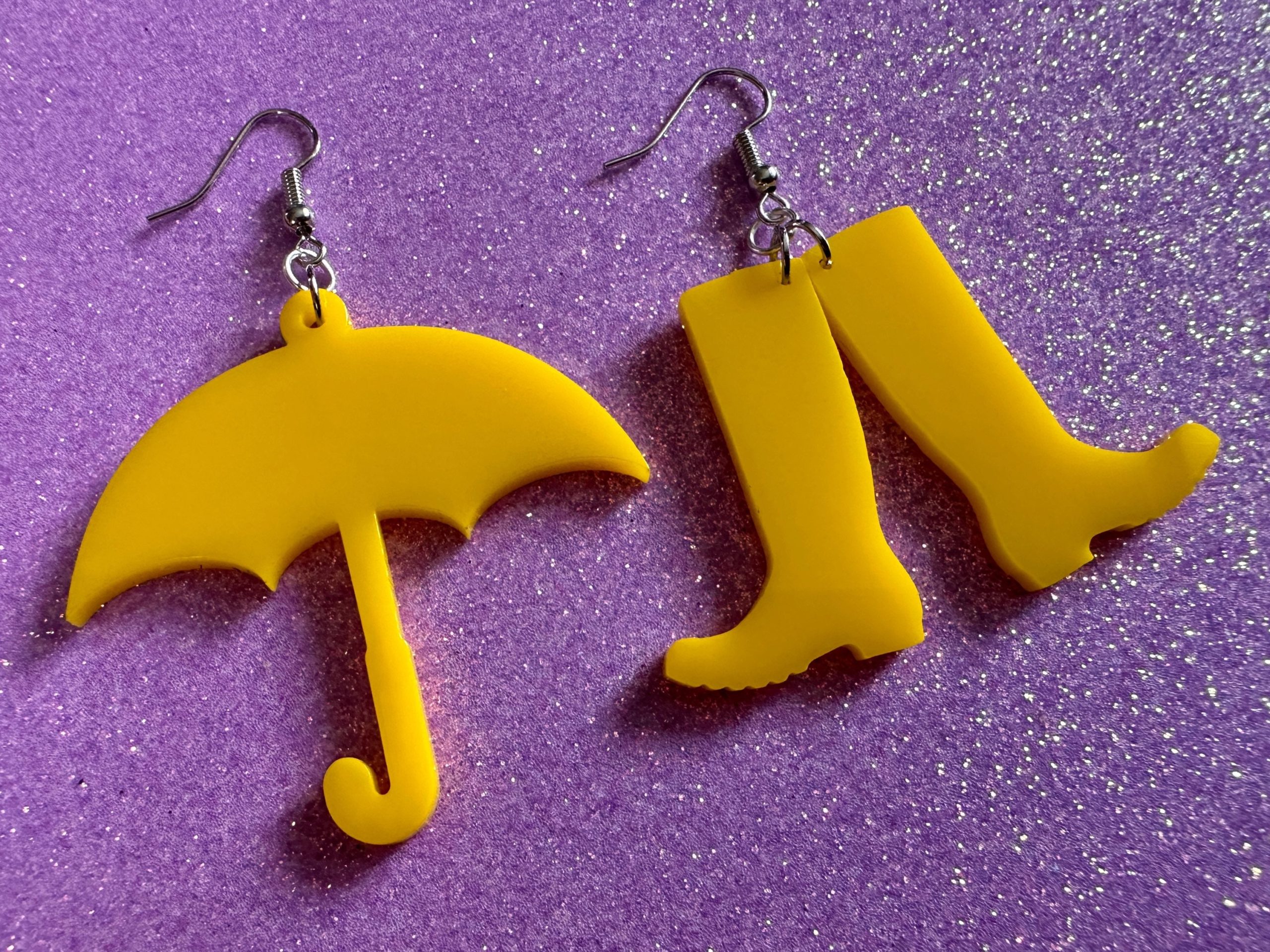 Rain Boots & Umbrella Earrings Laser Cut Acrylic Umbrellas, Rain, Weather, Rainy Day, Yellow, Rubber Boots, Best Gifts For Her/Him/Them