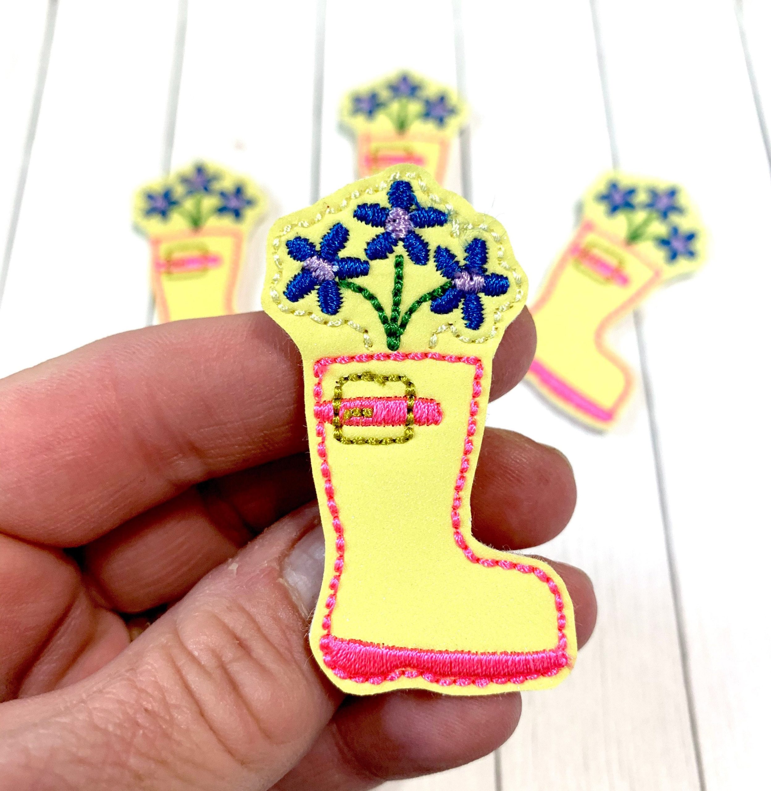 Rainboot Feltie, Spring Feltie Embellishment, Rain Boot Flower Floral Glitter