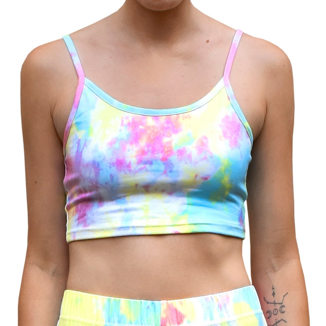 Rainbow Pastel Tie Dye Cropped Tank Spaghetti Strap Cami Mix N Match Crop Top