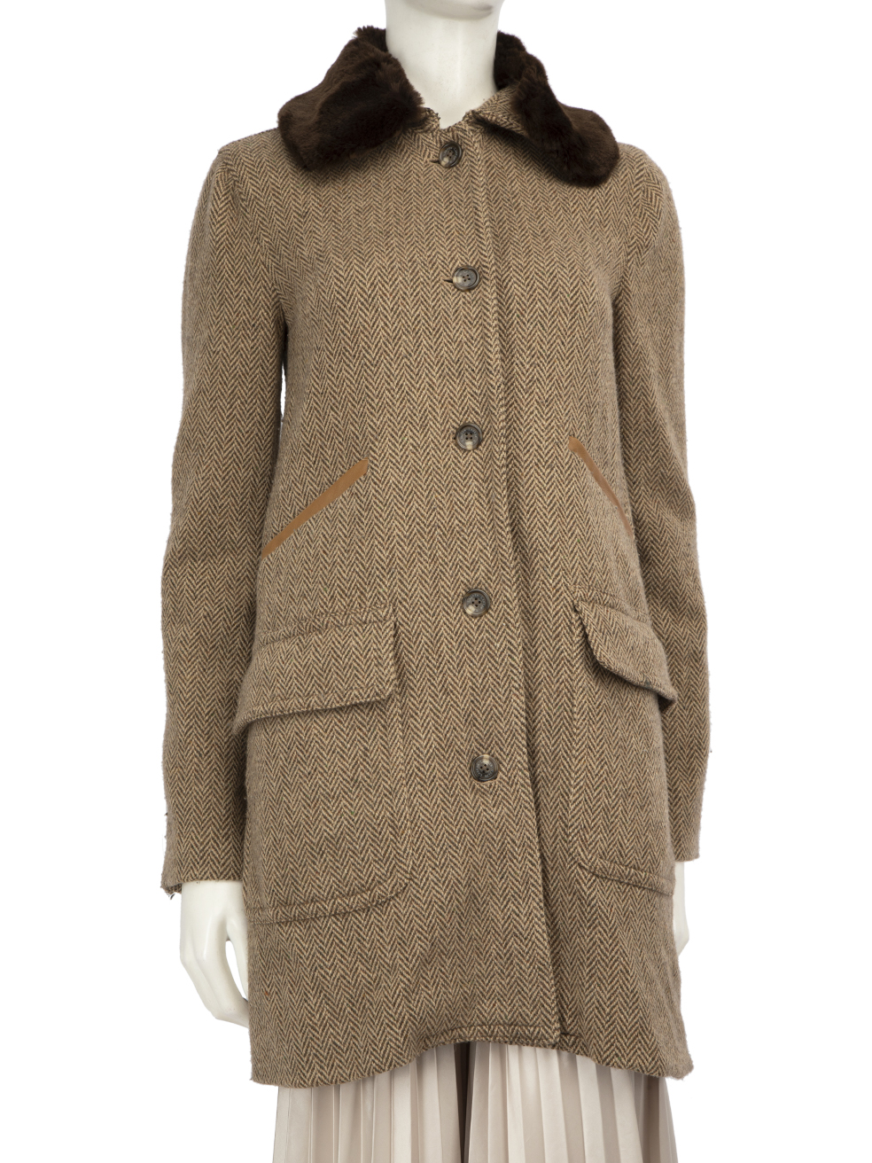 Ralph Lauren Lauren Ralph Lauren Brown Wool Faux Fur Collar Coat