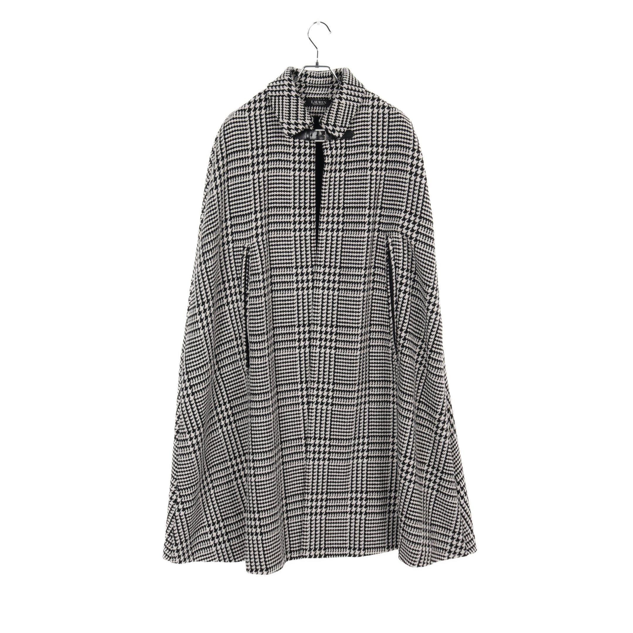 Ralph Laurent Cape Coat Poncho Glen Check Wool Black White, Women's