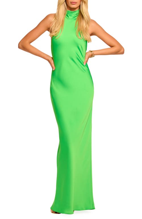 Ramy Brook Tatiana Halter Neck Satin Gown in Tropic Green at Nordstrom, Size 0