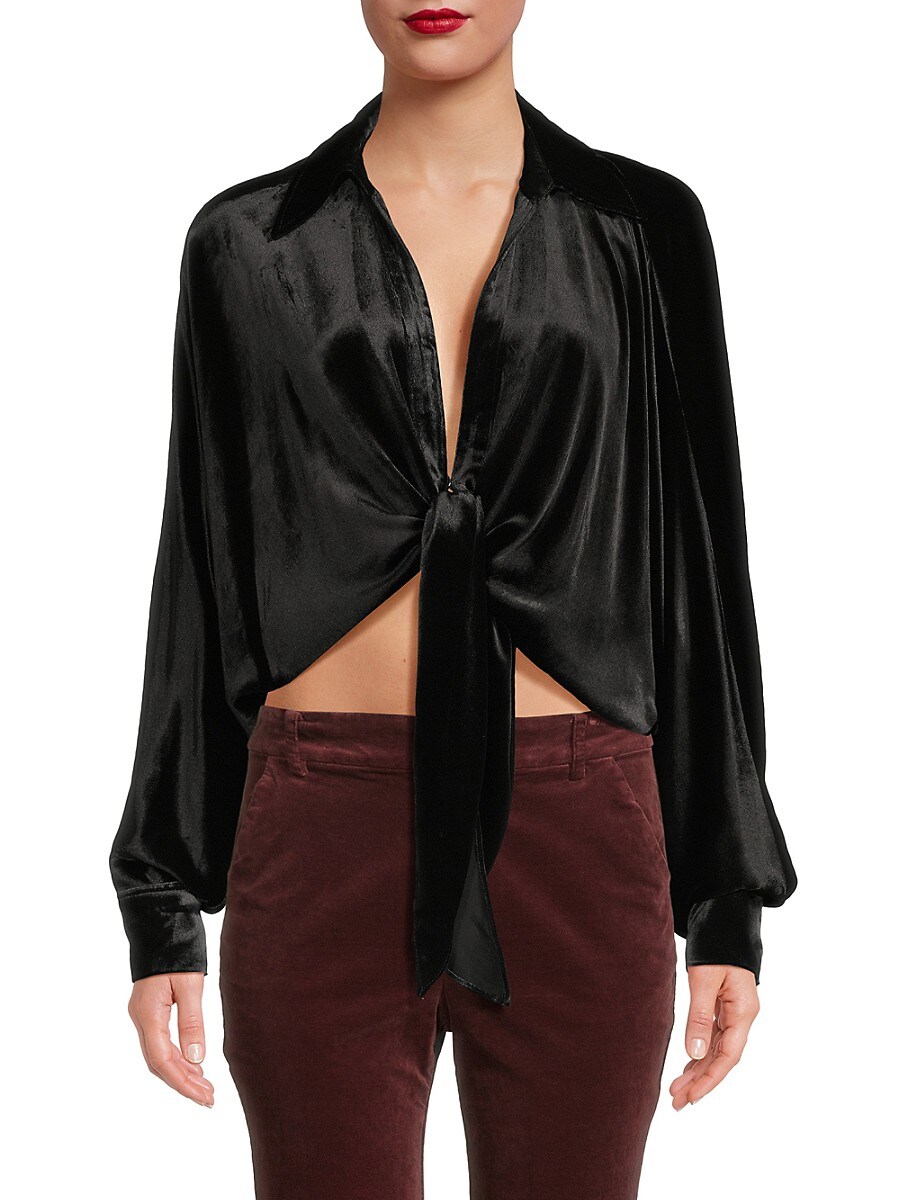 Ramy Brook Women's Novalee Twist Knit Draped Top - Black Velvet - Size S