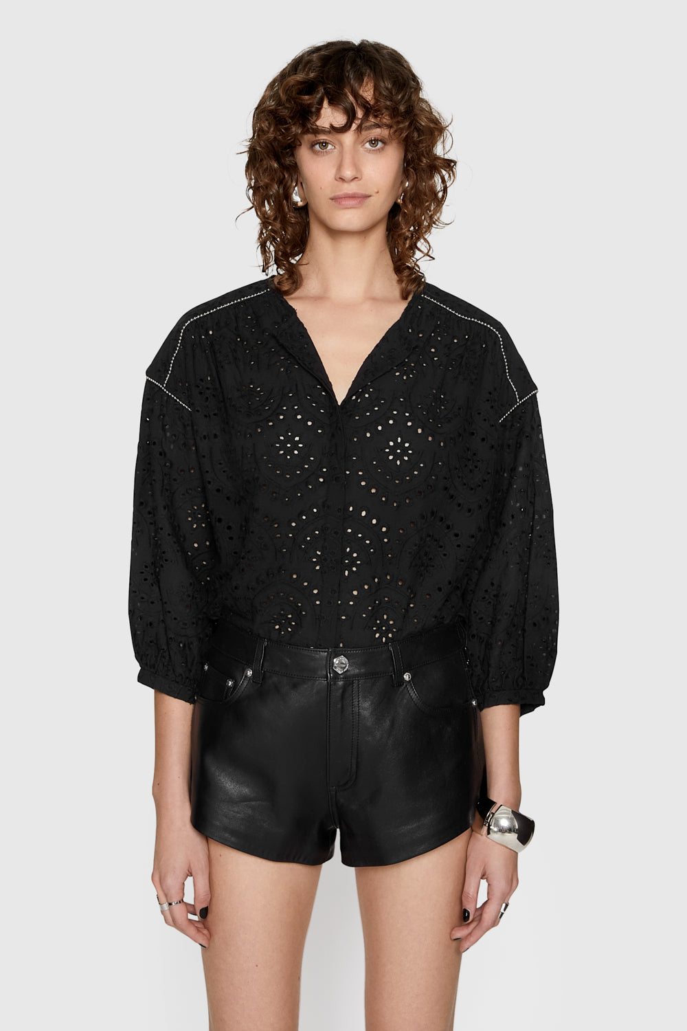 Rebecca Minkoff Jane Eyelet Blouse Sweater In Black - Size XS