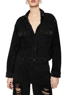 Rebecca Minkoff Women's Julian Studded Denim Jacket, Black, XS