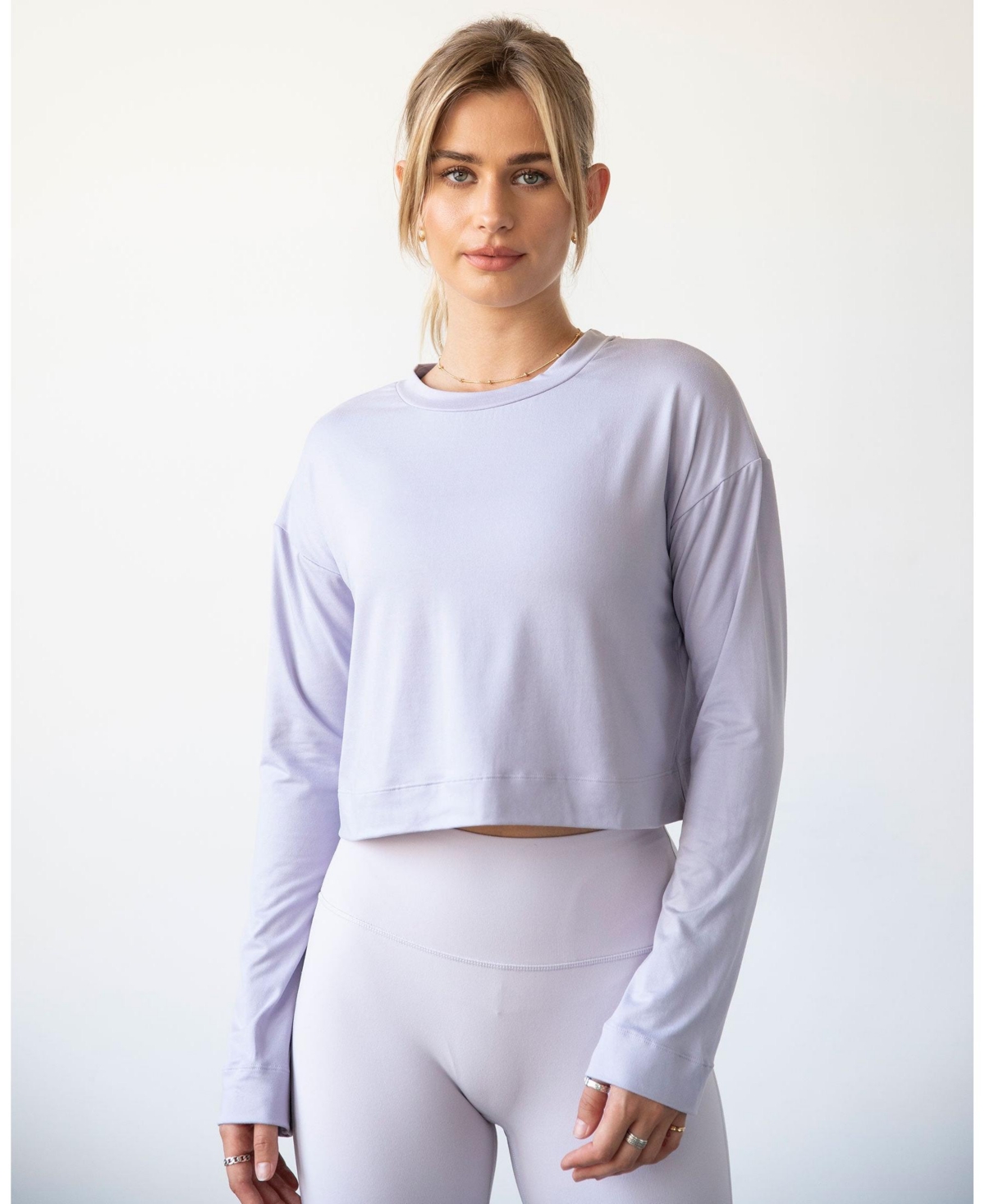 Rebody Active Women's Go With The Flow Crop Long Sleeve Top for Women - Purple lace