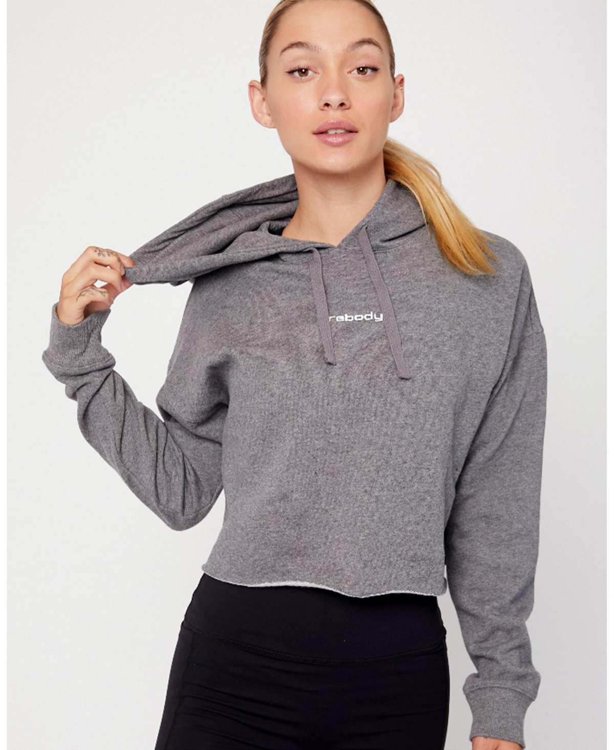 Rebody Active Women's Rebody Logo Fleece Crop Hoody for Women - Heather Grey