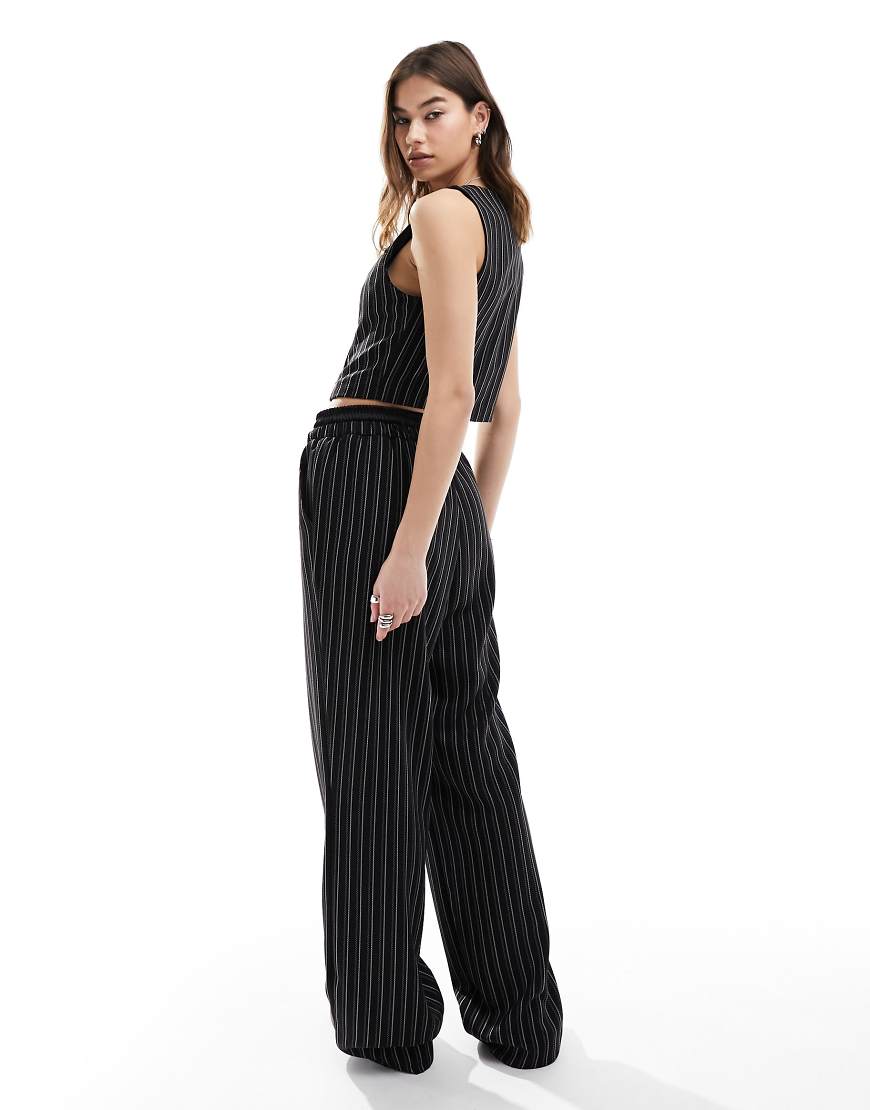 Reclaimed Vintage pull on tailored straight leg pinstripe pants with satin waistband detail-Multi