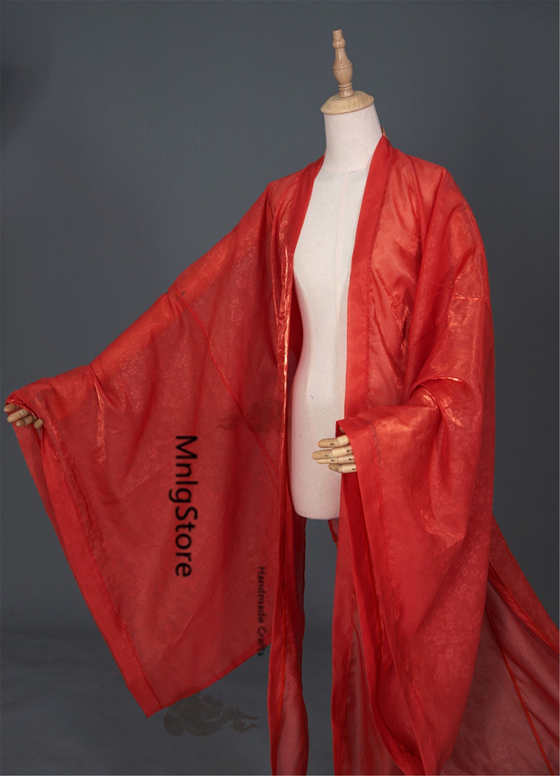 Red Floral Cape, Fairy Organza Wide Sleeve Coat, Cosplay Halloween Women Performance Cape