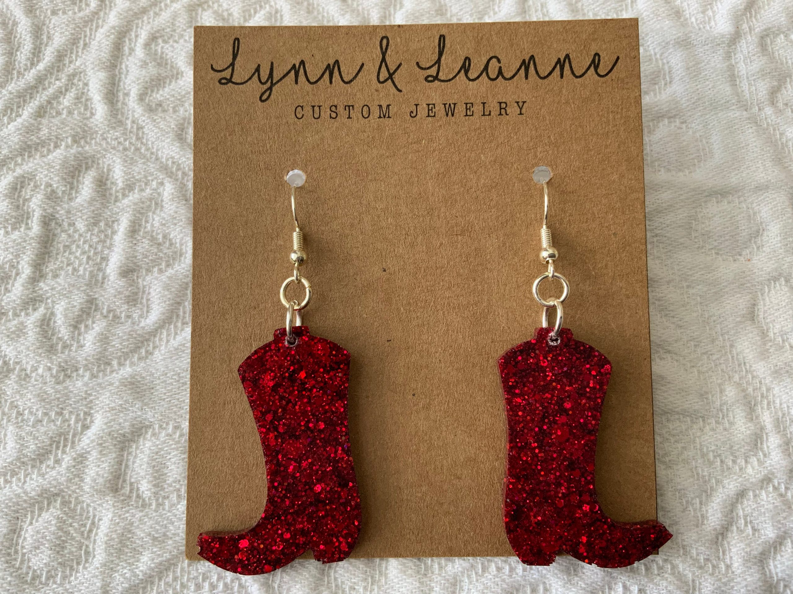 Red Multi Blend Cowboy Boot Glitter Resin Earrings On Hook, 1 1/2 Inch Cowboy Boot Dangle Earrings, Bling Cowgirl, Accessories