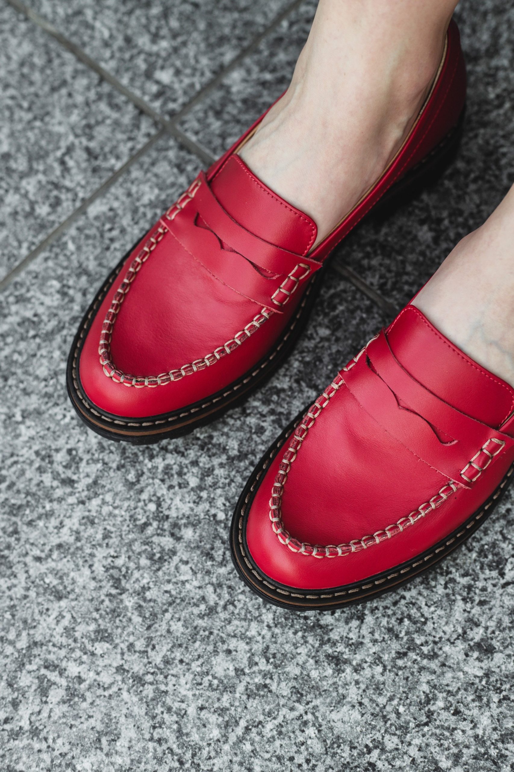 Red Penny Loafer Women Shoes, Flat Loafers