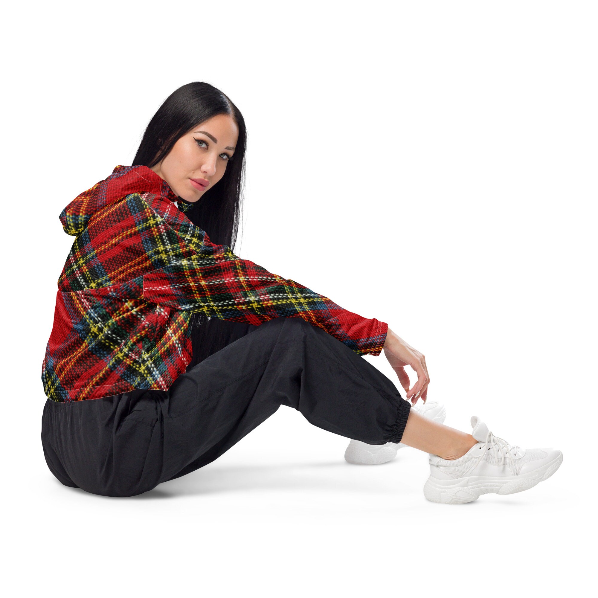 Red Plaid Women's Cropped Windbreaker/Jacket