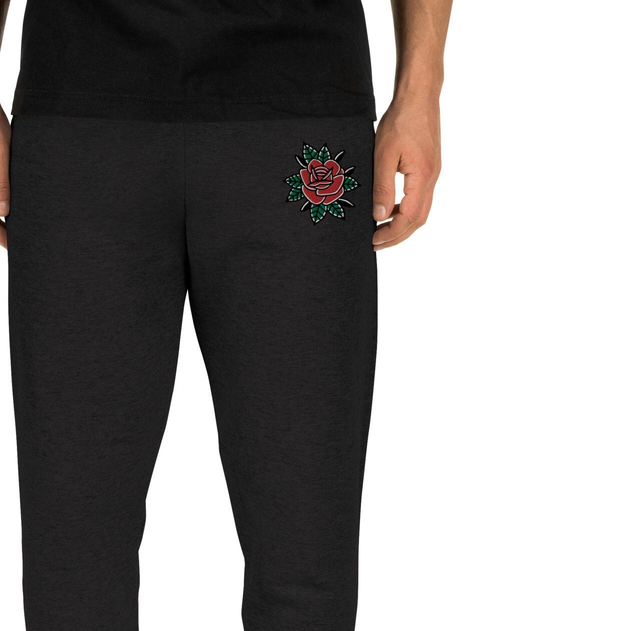 Red Rose Tattoo Embroidered Unisex Joggers