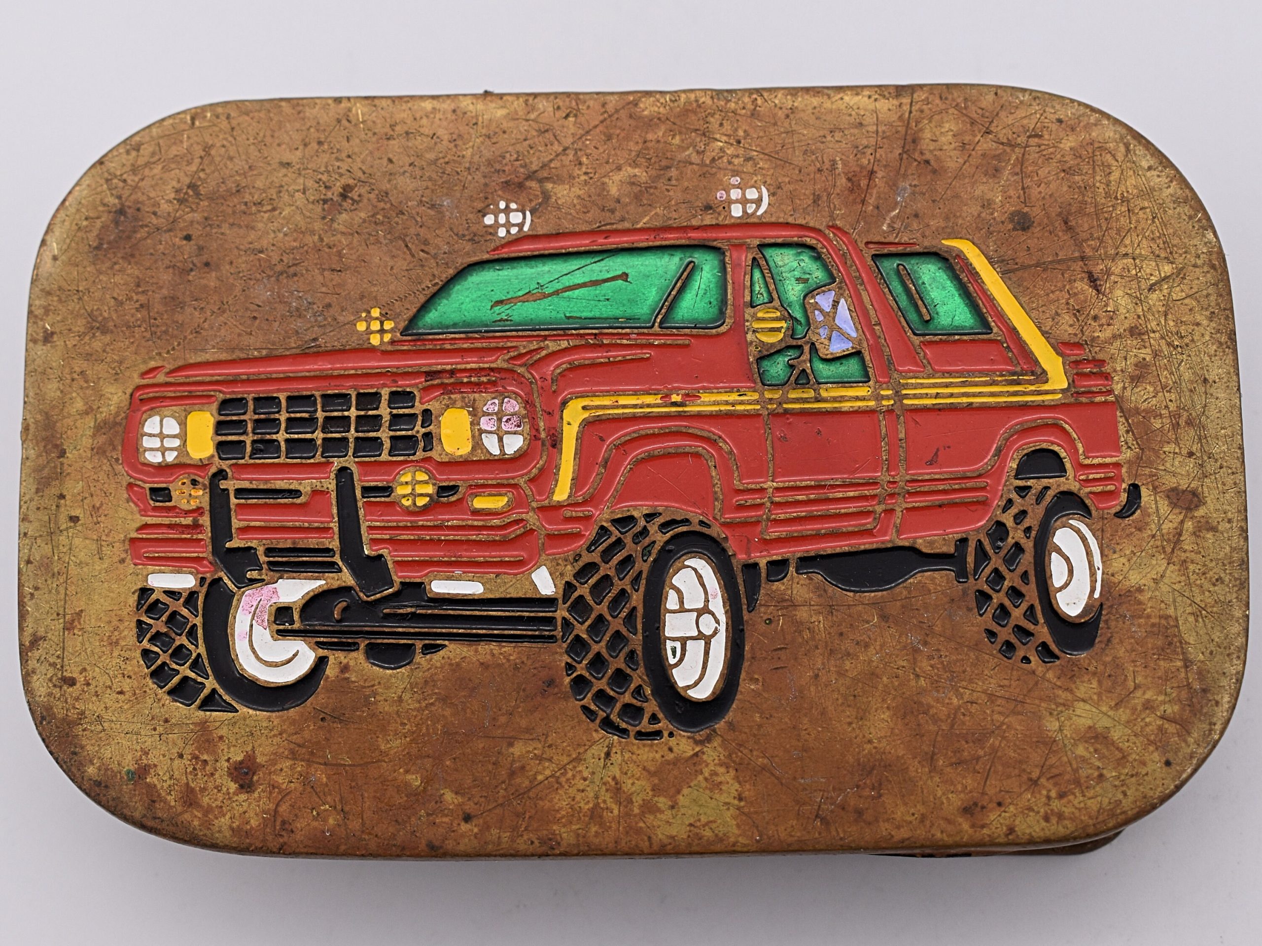 Red Truck Bronco Blazer Ramcharger Suv 4x4 Solid Brass 1980S Vintage Belt Buckle