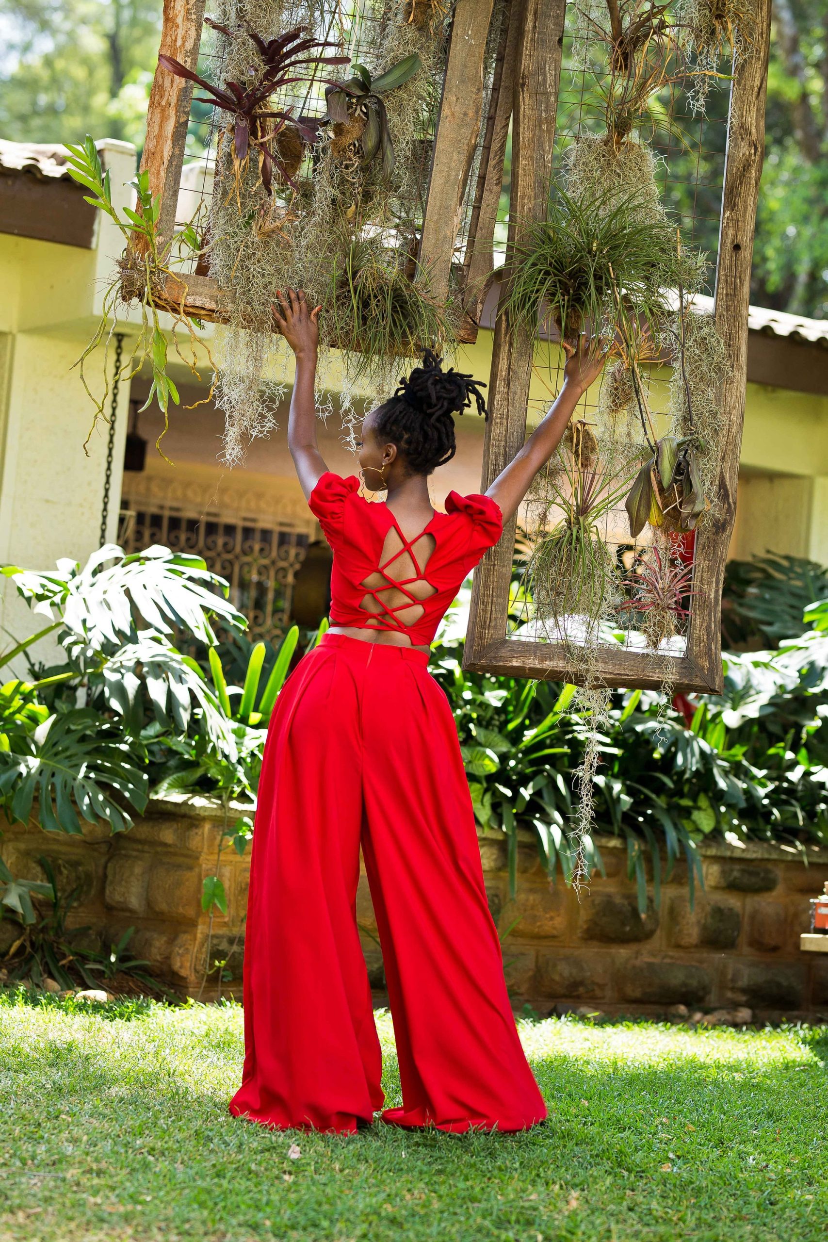 Red Tulips Palazzo Pants; Wide-Leg Pants; Women's Pants