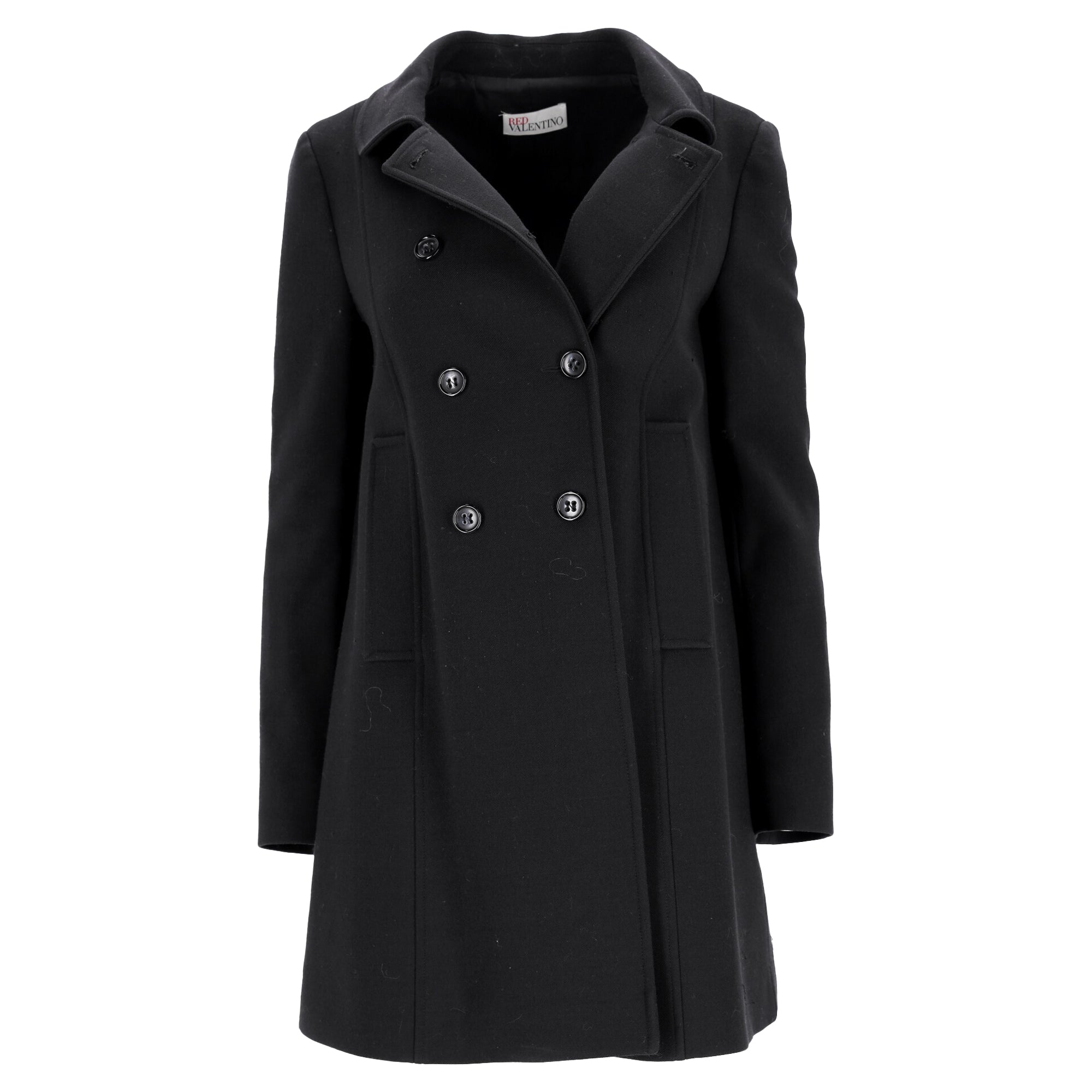 Red Valentino Garavani Double-Breasted Coat in Black Wool